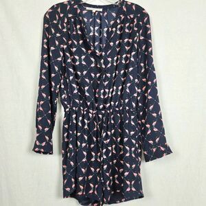 Daniel Rainn Bird Print Long Sleeve Romper Navy XS